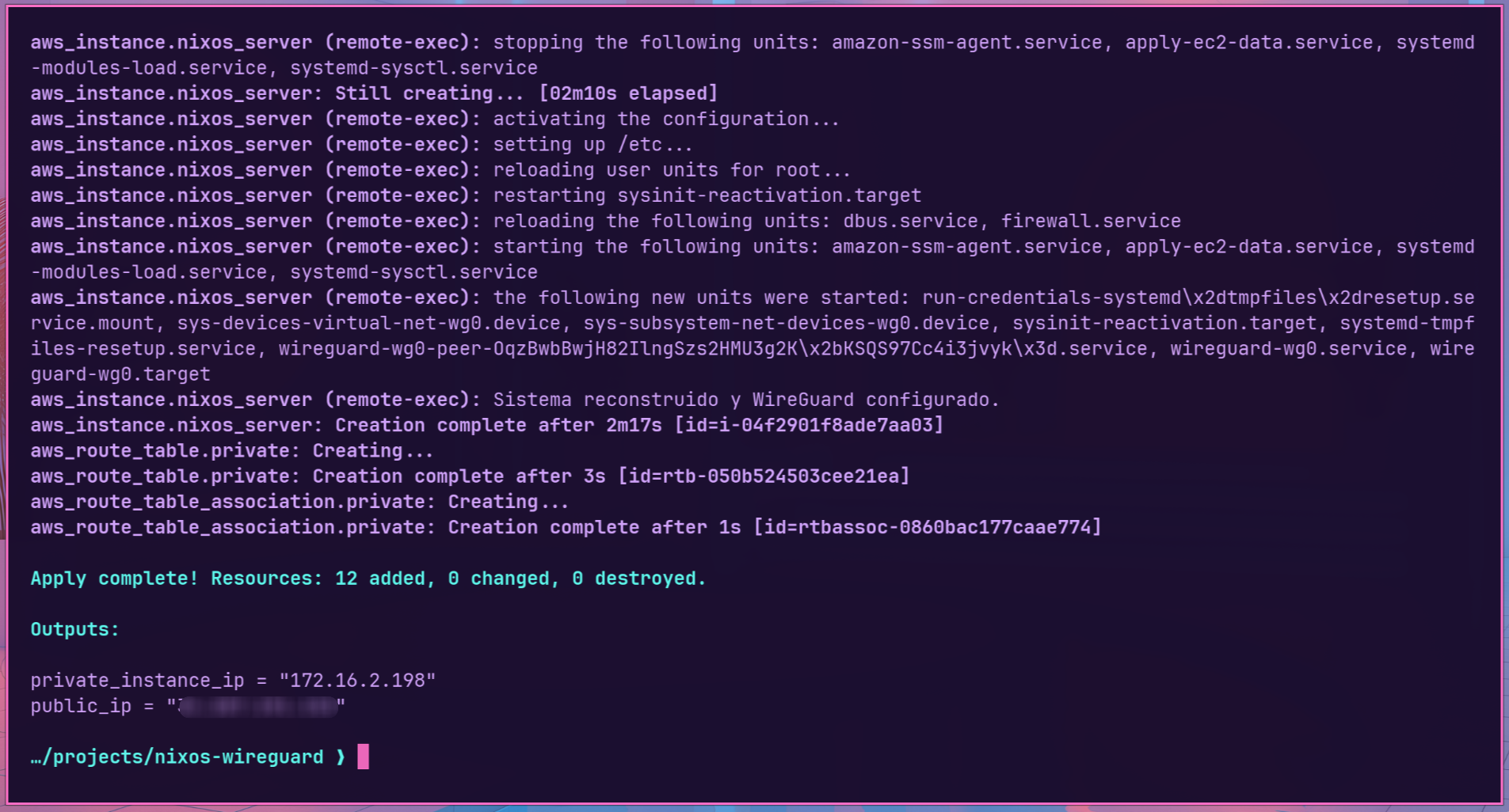 IPs del bastion host y servidor de pruebas